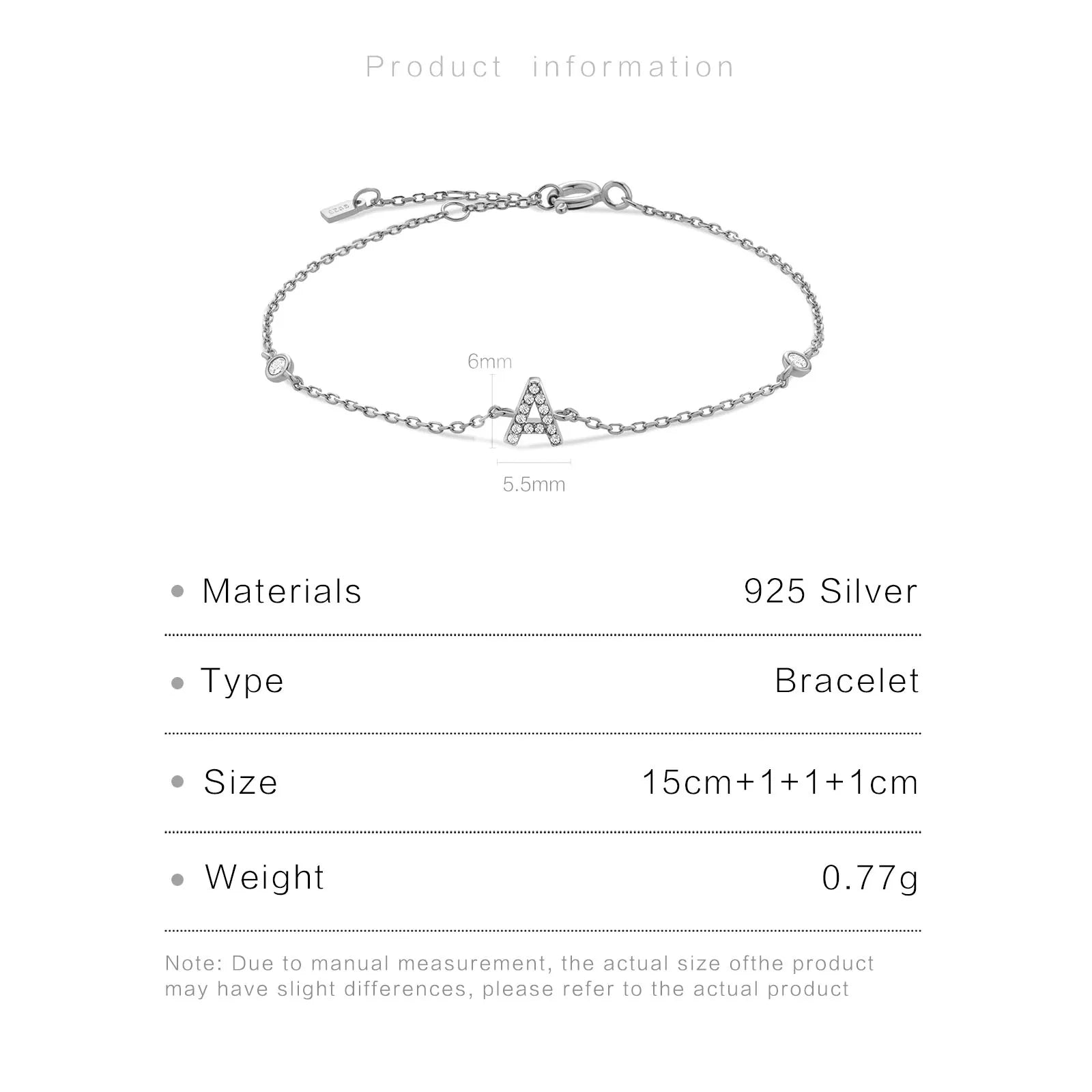 Bracelet initial argent zirconium
