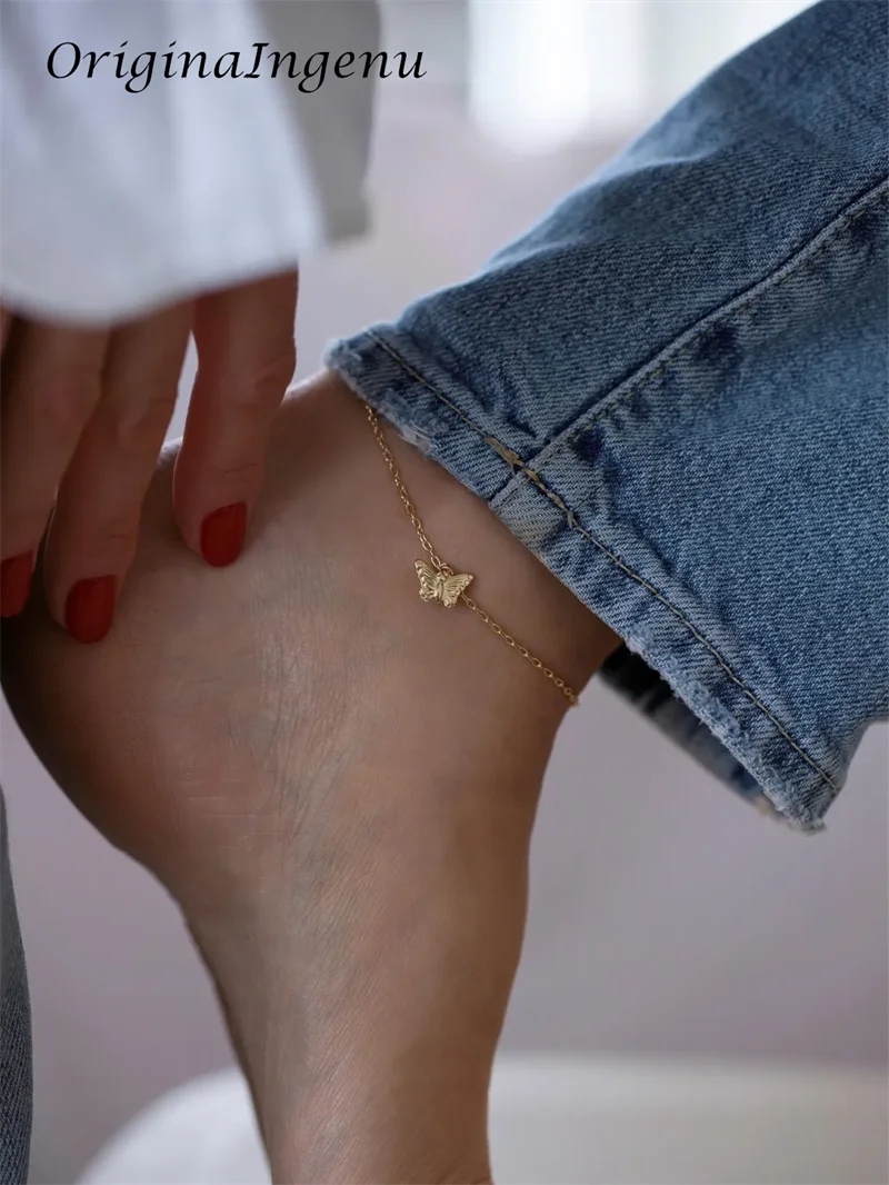 Chaîne de pied papillon or laminé 14k
