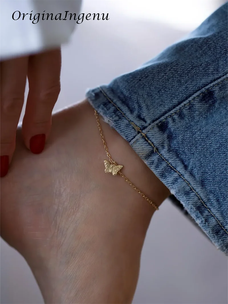 Chaîne de pied papillon or laminé 14k