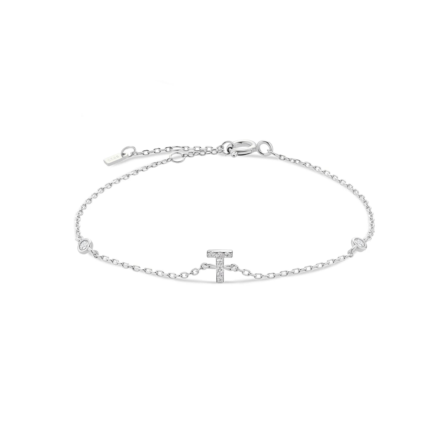 Bracelet initial argent zirconium