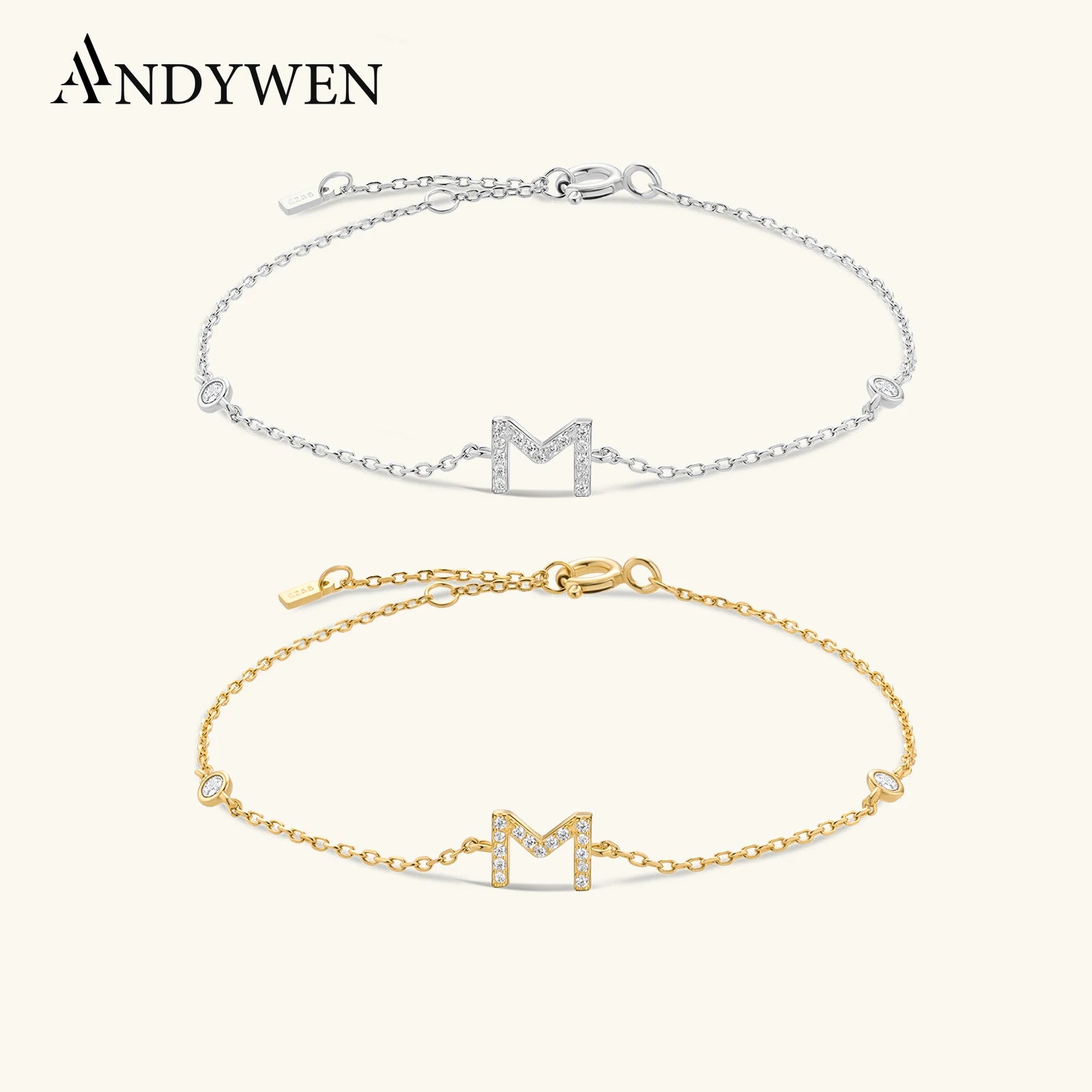 Bracelet initial argent zirconium